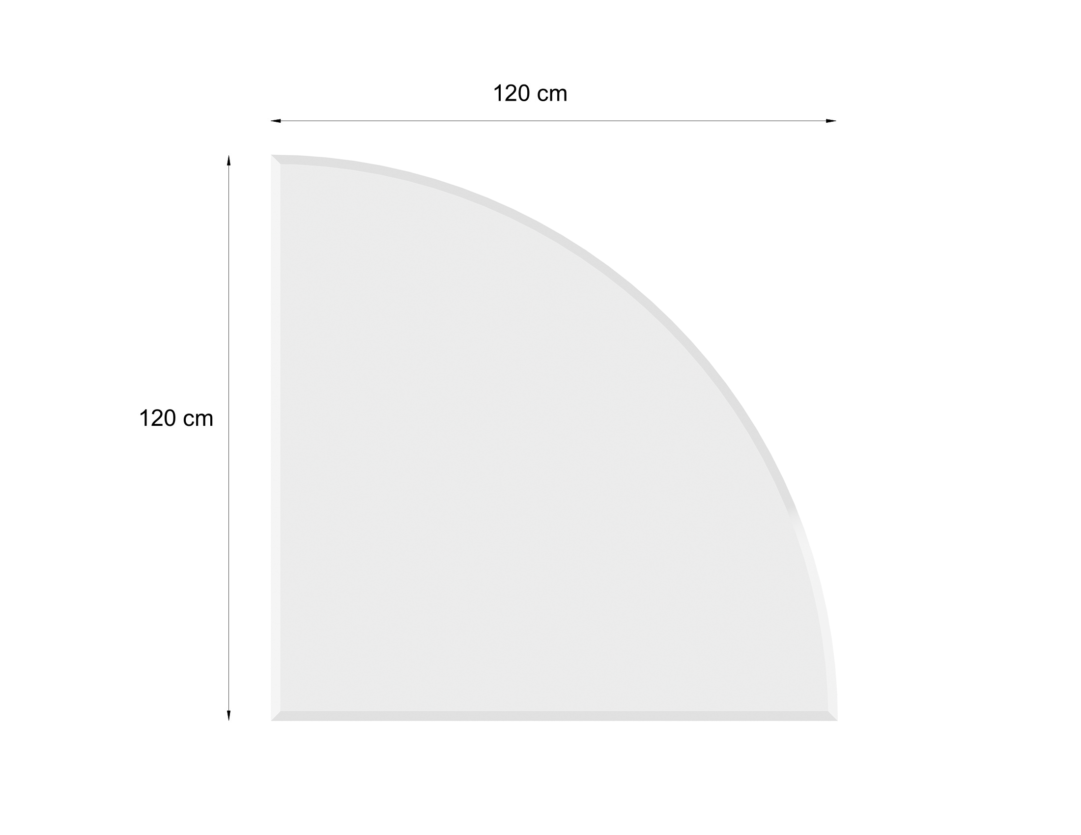 Valo Glasvorlegeplatte Viertelkreis 120 x 120 cm; glasklar; 6 mm; mit geschliffenen Kanten